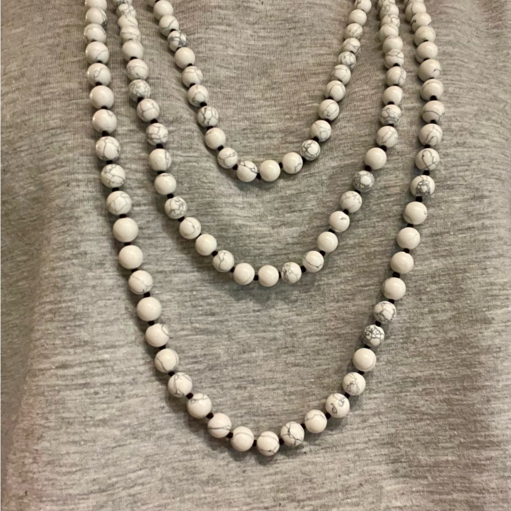 White Beaded Lanyard Stackable Necklace